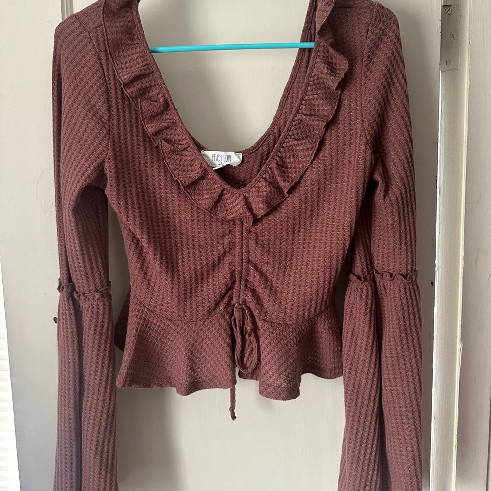 Women's Ruffled Brown Top